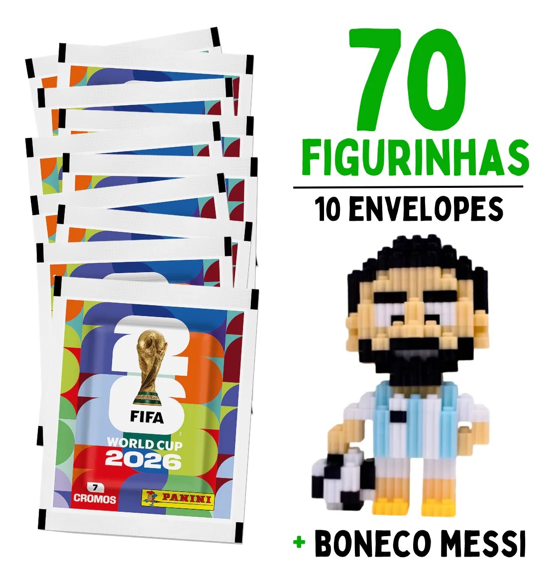 Kit Brinquedo Blocos de montar Messi + 70 Figurinha Copa Do Mundo Fifa 2026