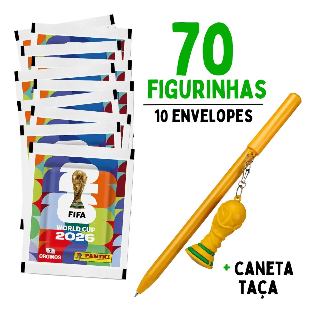 Kit caneta Taça Troféu + 70 Figurinha Copa Do Mundo Fifa 2026