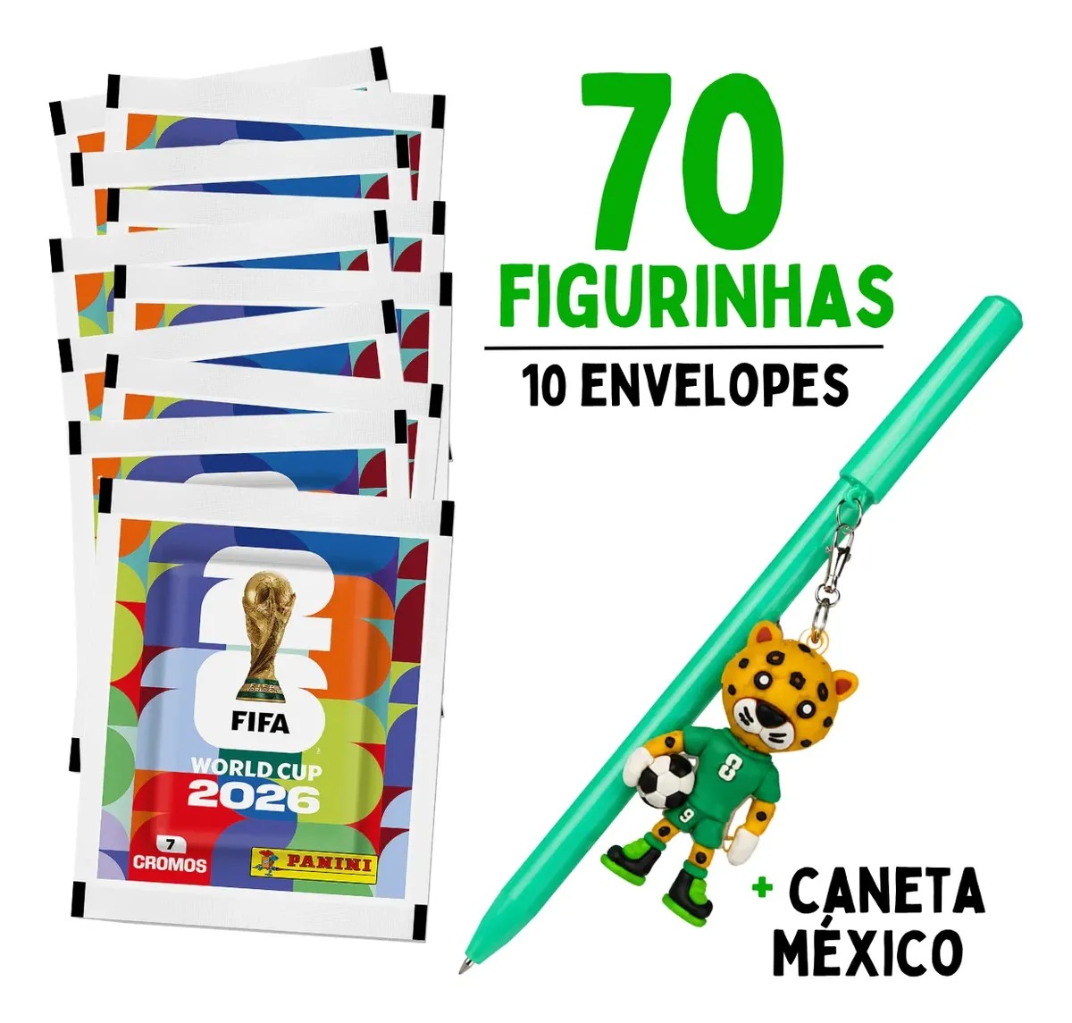 Kit caneta mascote México + 70 Figurinha Copa Do Mundo Fifa 2026