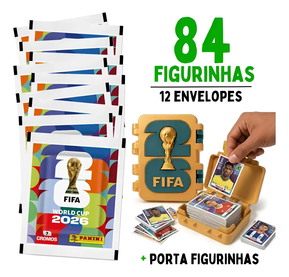 12 Envelopes de Figurinha Copa Do Mundo Fifa 2026 Panini Com Porta Figurinhas 3D Dourada