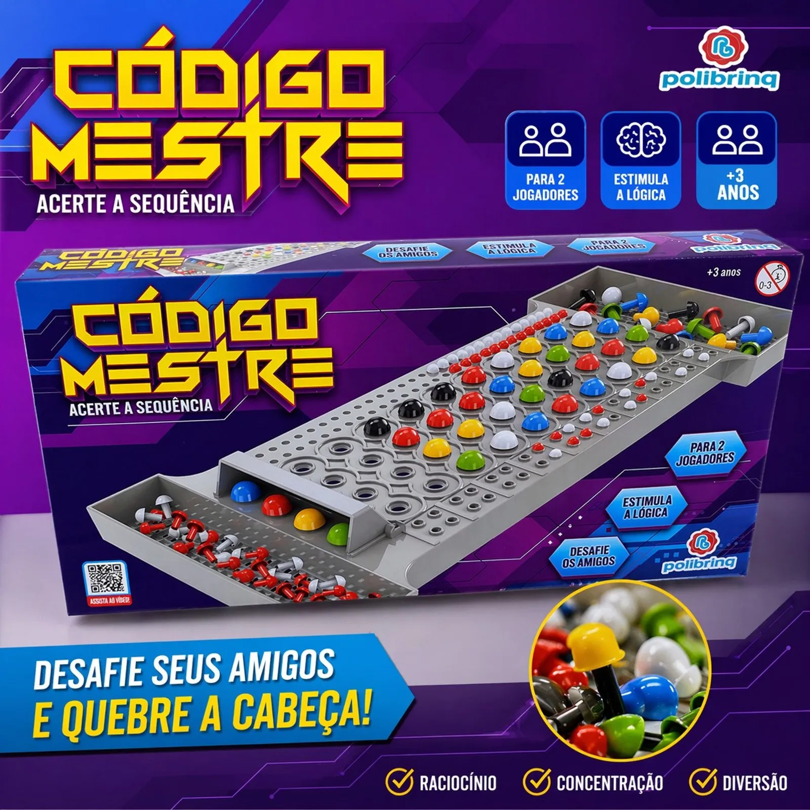 Jogo Código Mestre Desafio Lógica Sequência Cores POLIBRINQ