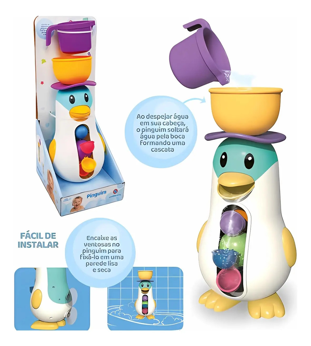 Pinguim Banho Interativo Monta Desmonta Bebê Colorido