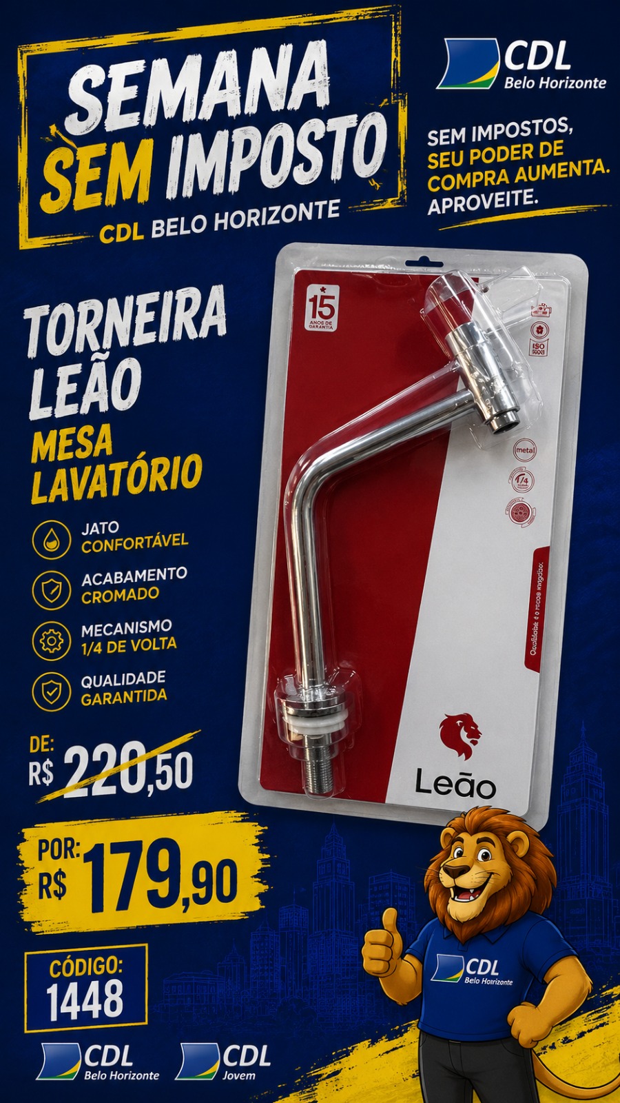 TORNEIRA 3160 MESA 1/4 VOLTA SLIM FIT L LEVE LEÃO