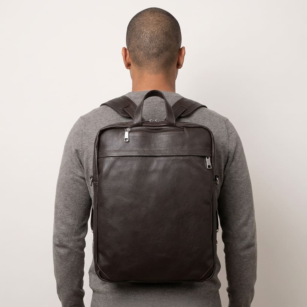 Mochila 3 em 1 de Couro Trinity Grande 16 Polegadas Cor:Marrom Café