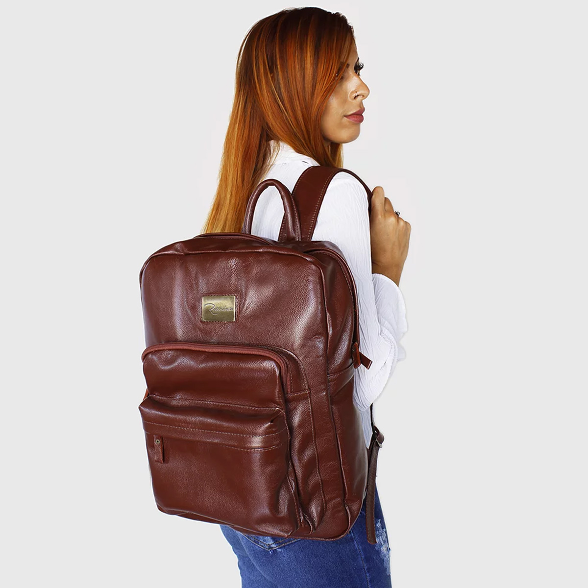 Mochila de Couro Unissex Enzo Grande 15,6 Cor:Marsala