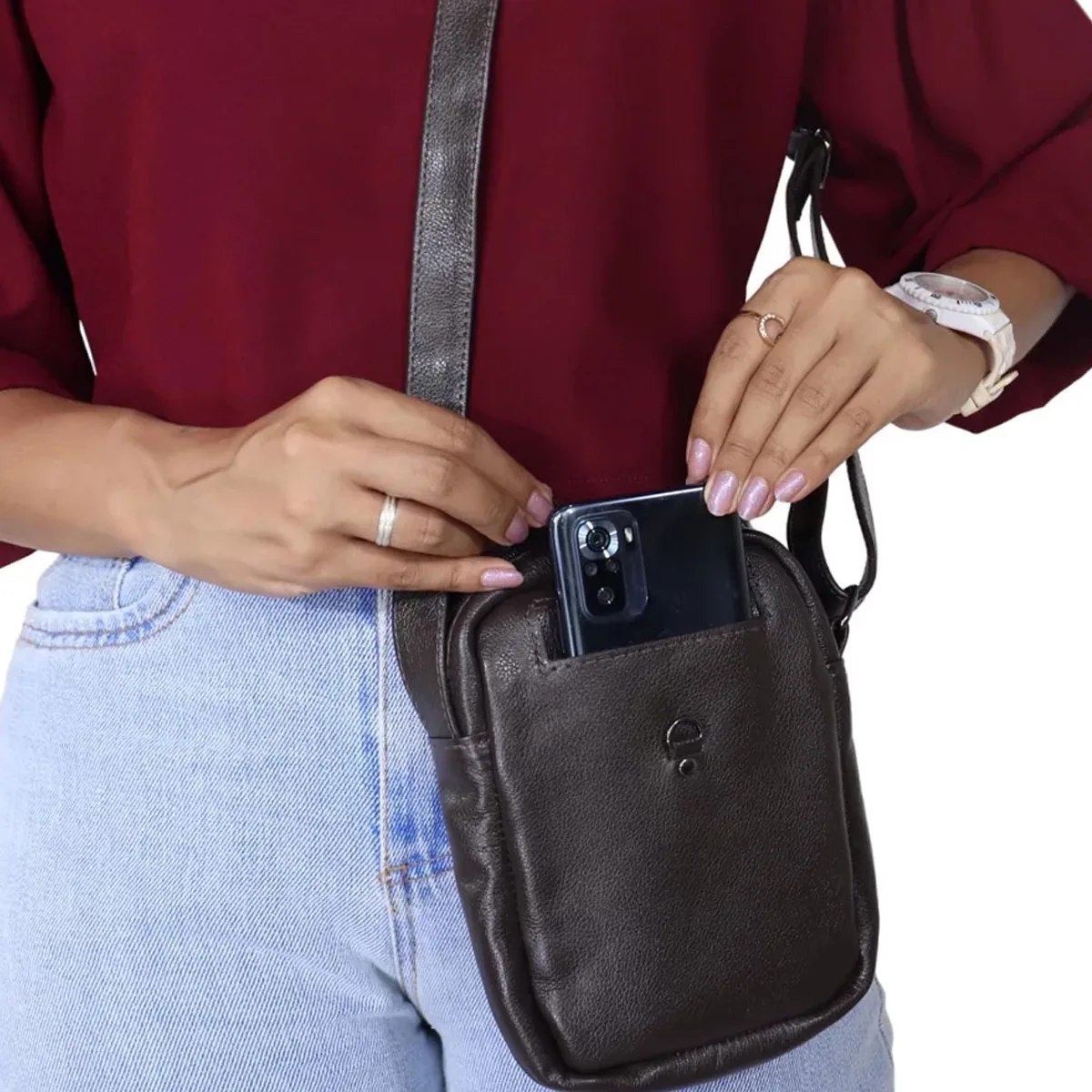 Shoulder Bag de Couro Tom Cor:Marrom Café