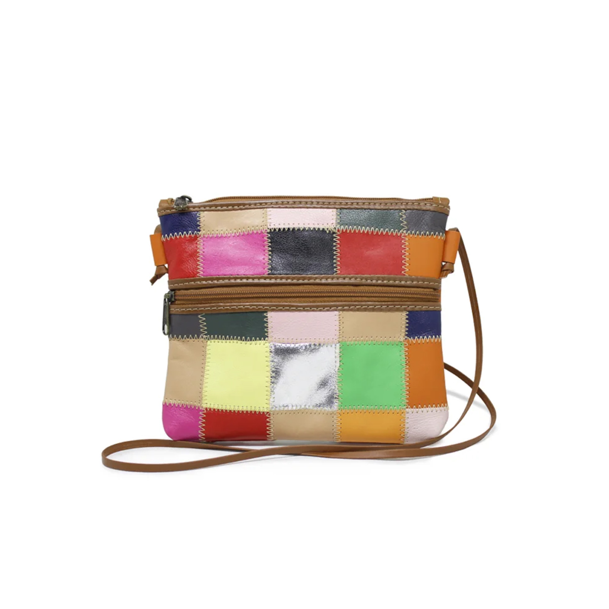 Bolsa Feminina a Tiracolo de Retalhos Patchwork Cor:Colorido